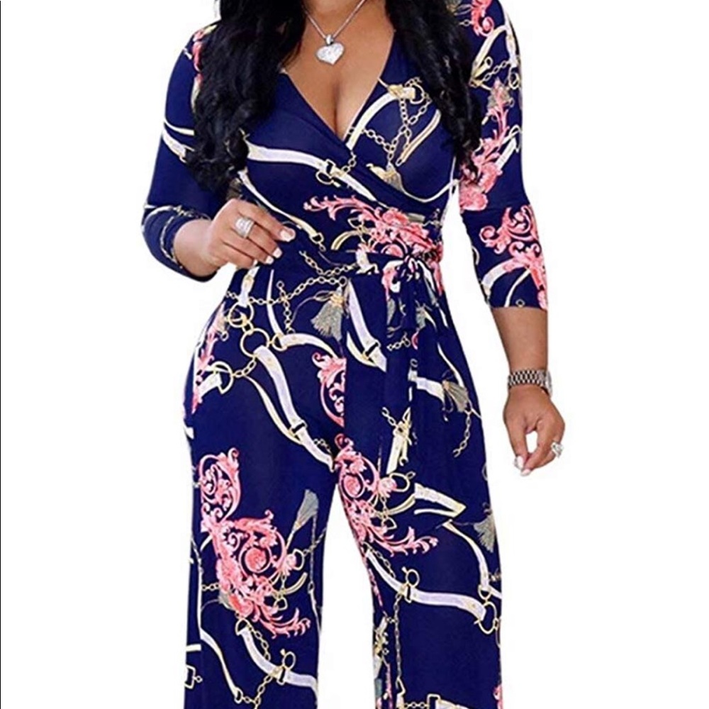 V Neck Floral Bodycon Jumpsuit